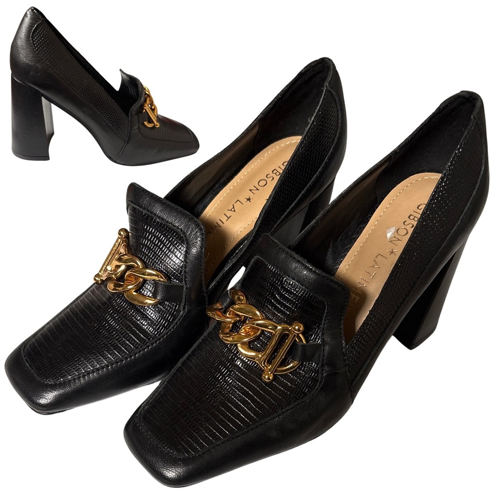 Gibson Latimer Black Heels with Gold Accent